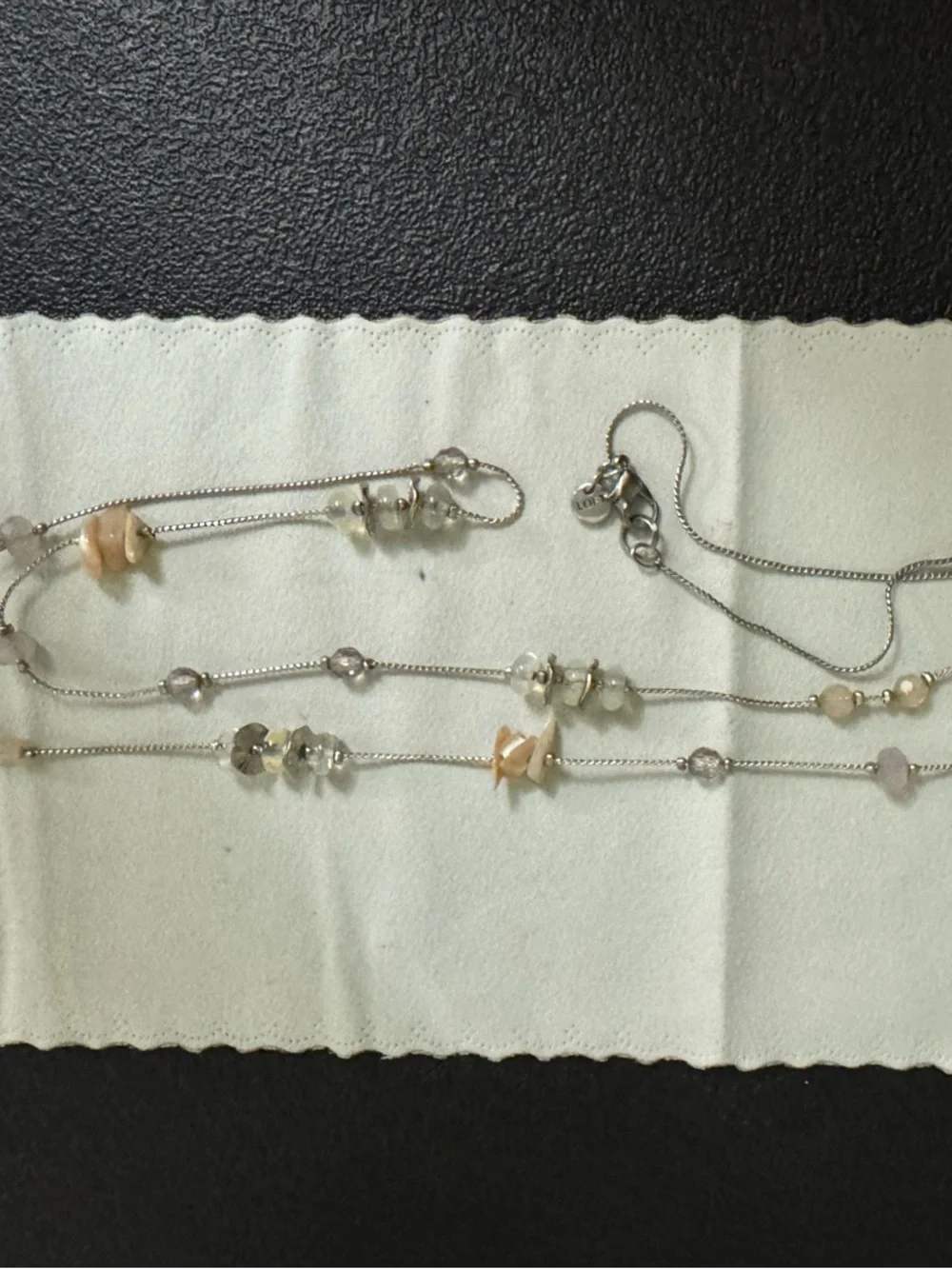 LOFT Long Silver Beaded Necklace with Beige Accents